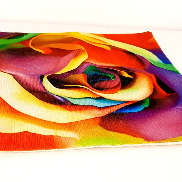 Rainbow Rose Throw Pillow Cover 16" x 16" - Picture 2 of 9